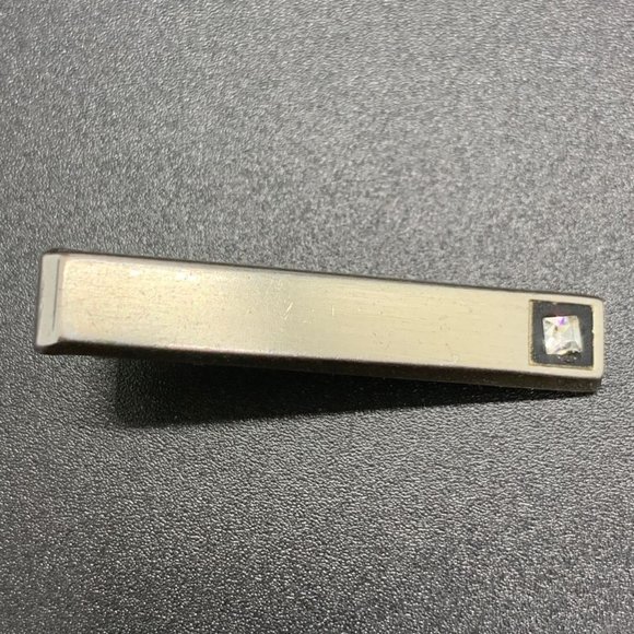Foster Other - Foster Vintage Brushed Silver Tone Rhinestone Tie Clip 1.75"